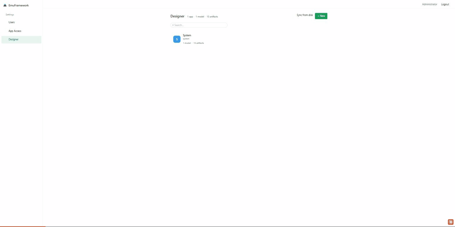 Define App → Model → Entity → Fields → Page → Navigation in one guided flow.